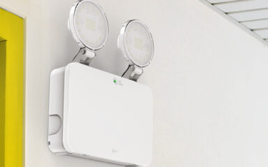 Duo Core Twinspot LED Emergency Luminaire mounted on wall