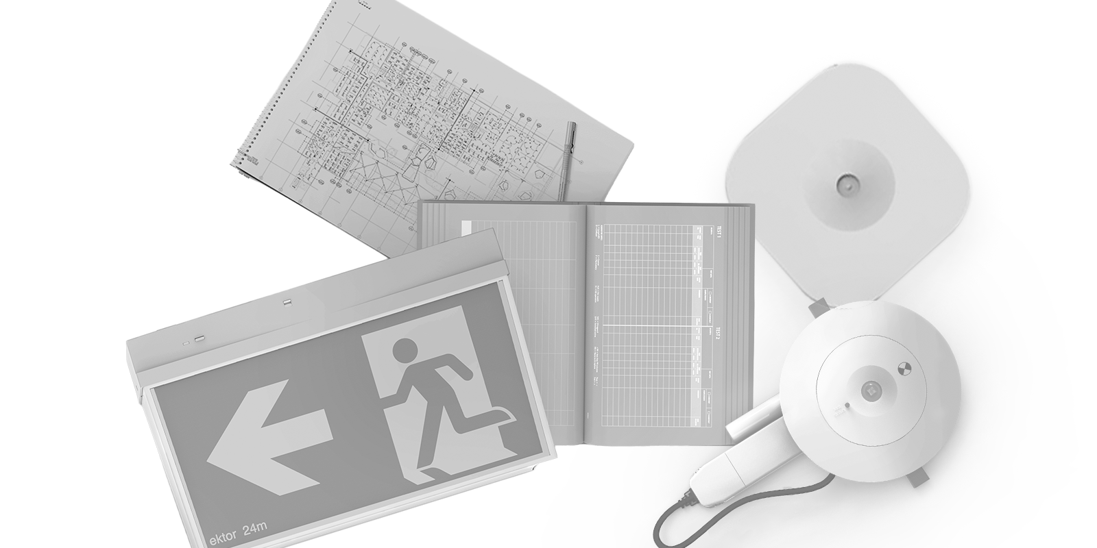 Emergency logbook, floorplan, and emergency luminaires